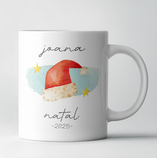 Caneca de Natal Personalizada com Nome – Gorro de Pai Natal 🎅☕