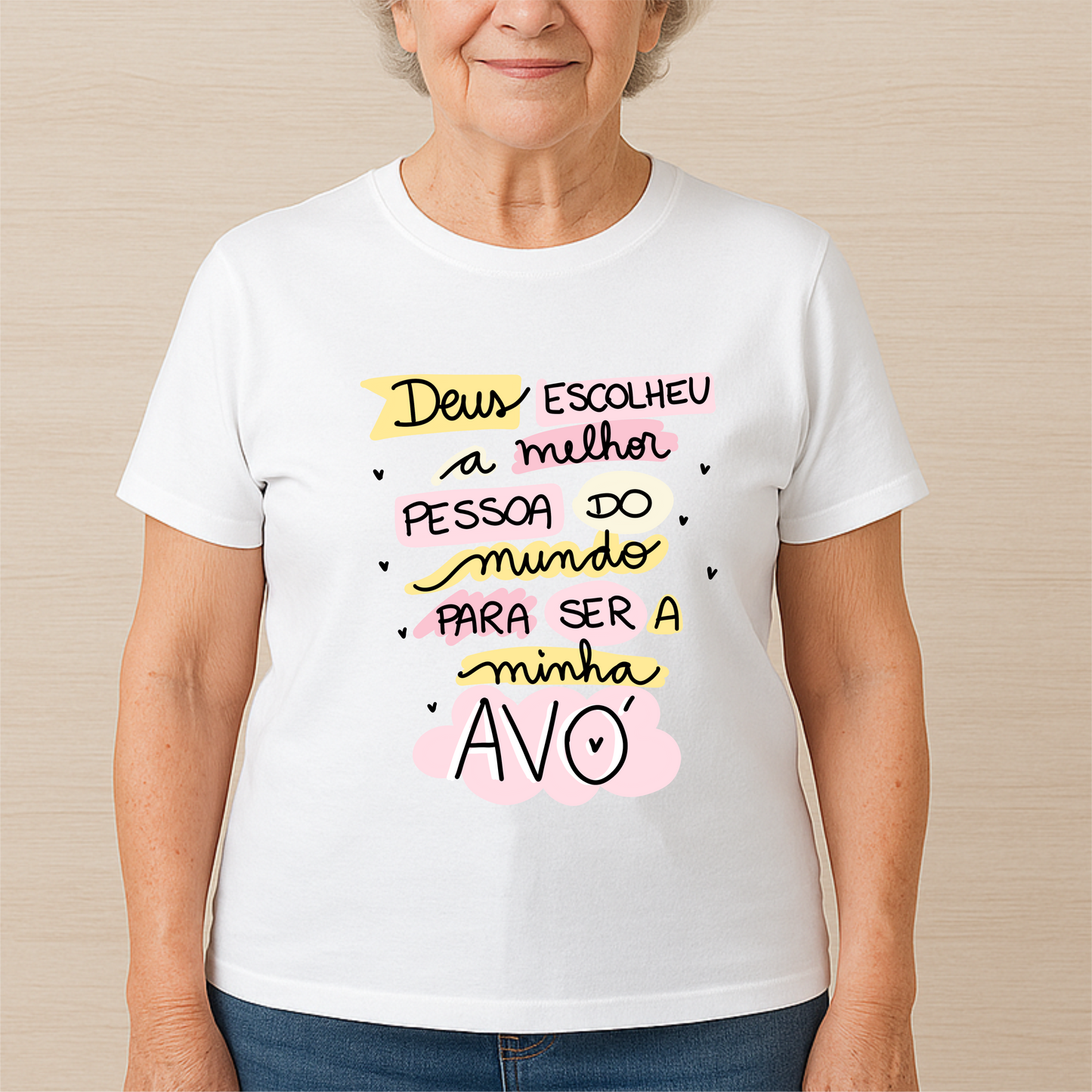 T-shirt Deus Escolheu a Melhor Pessoa do Mundo – Versão Avô e Avó – Algodão Branco