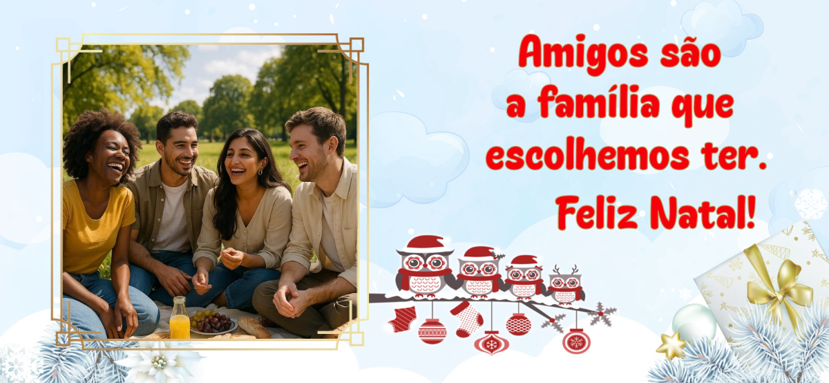 Caneca de Natal Amigos – Personalizada com Foto | “Amigos são a Família que Escolhemos Ter”