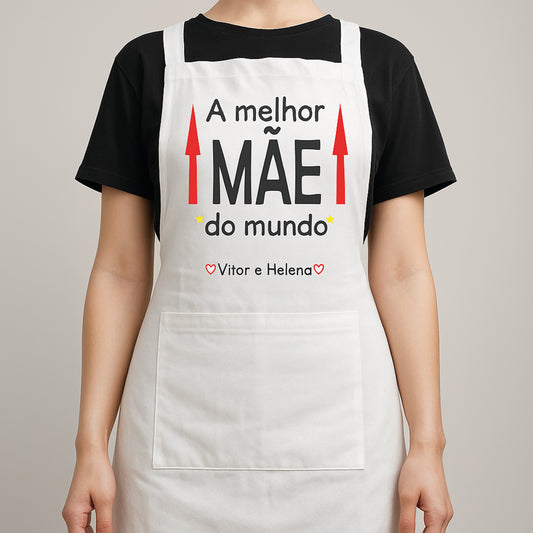 Avental A Melhor Mãe do Mundo Personalizado com Nome – Algodão Branco