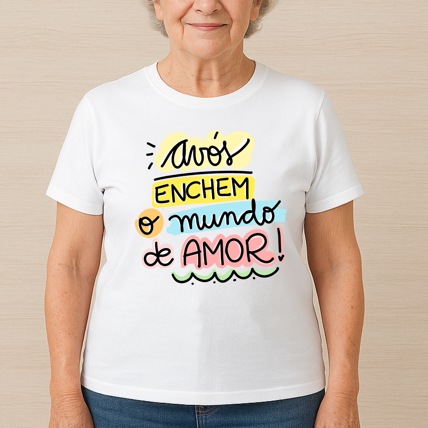 T-shirt Avós Enchem o Mundo de Amor – Algodão Branco