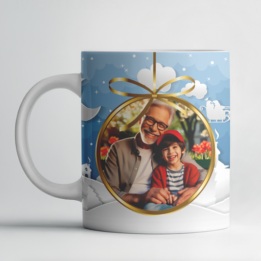 Caneca de Natal Personalizada com Foto – Moldura em Bola de Natal 🎁📸