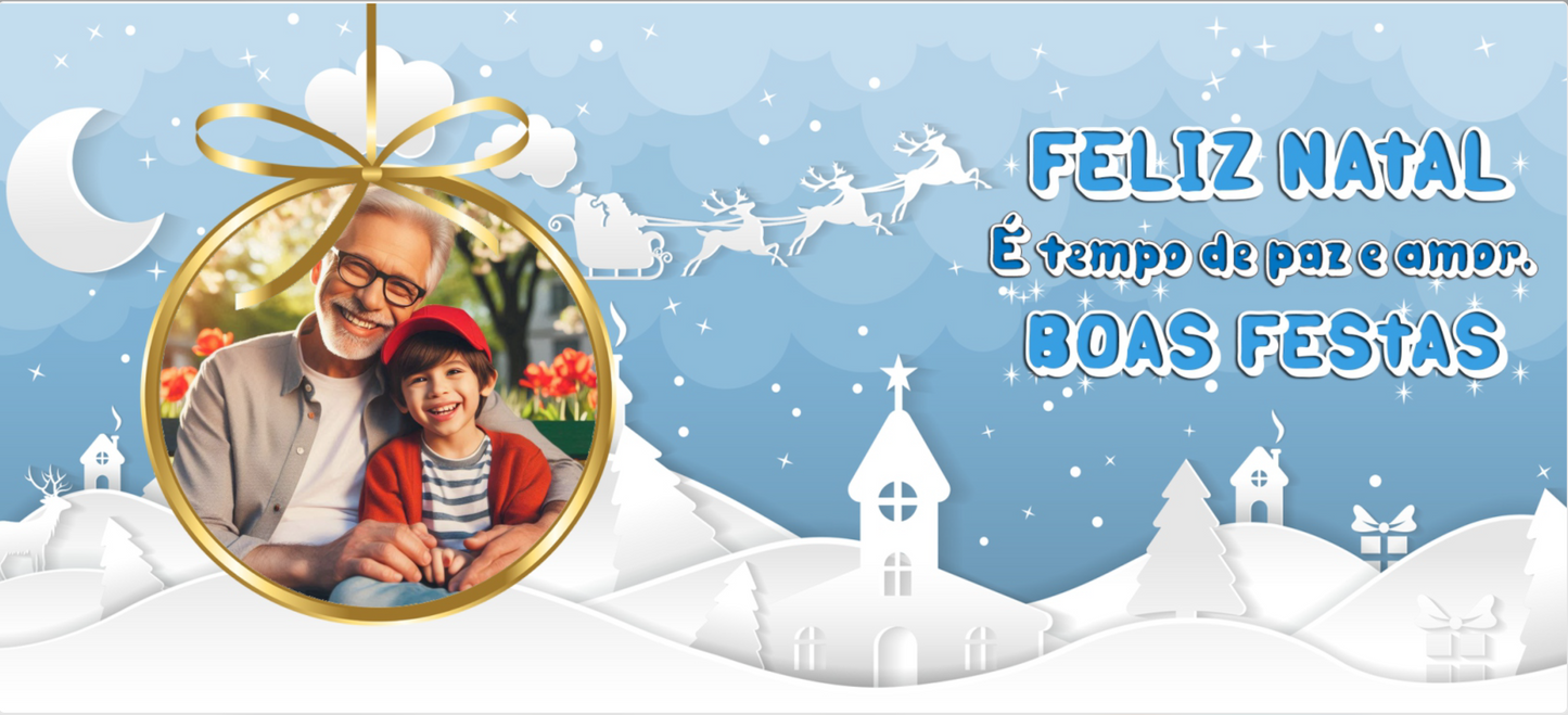 Caneca de Natal Personalizada com Foto – Moldura em Bola de Natal 🎁📸