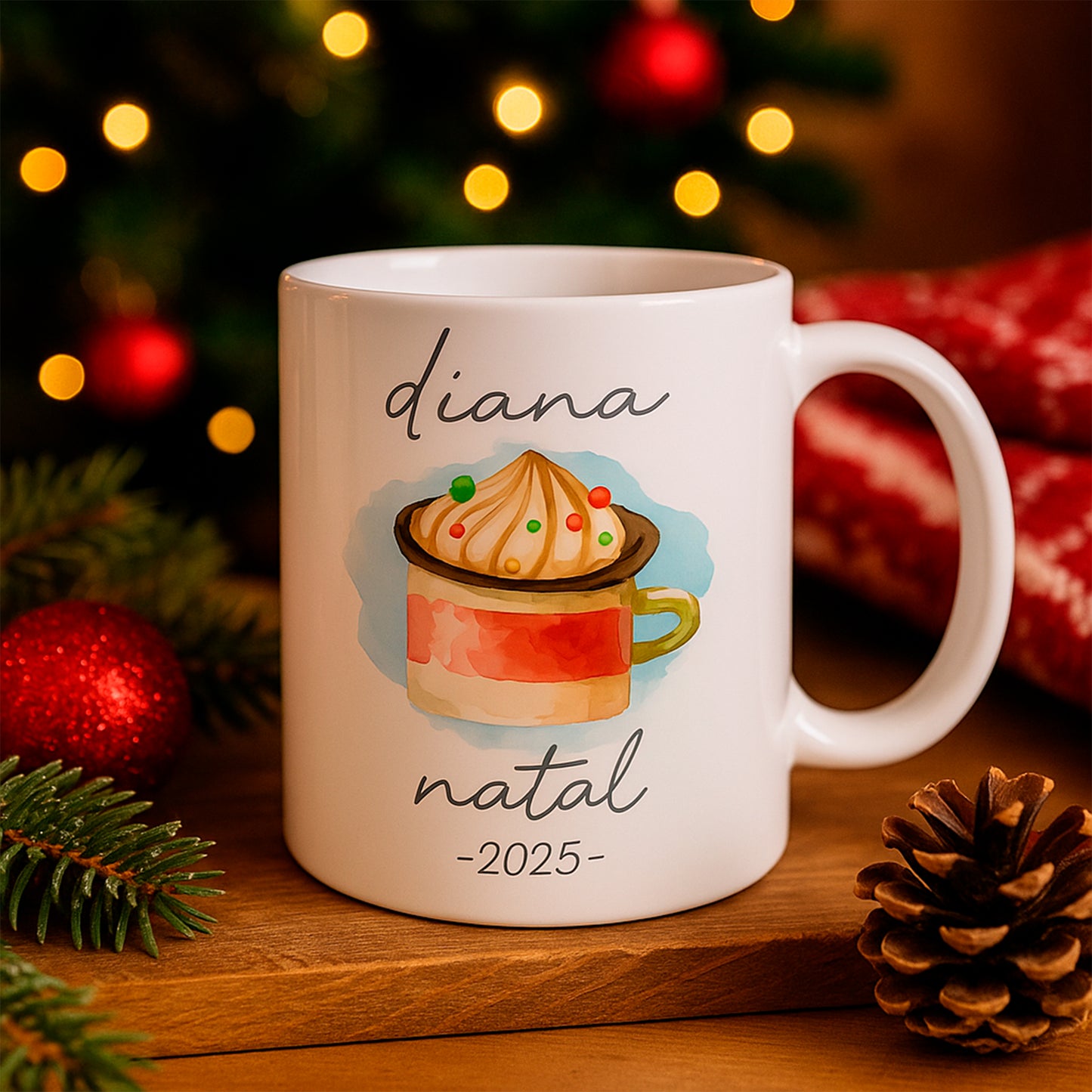 Caneca de Natal Personalizada com Nome – Chocolate Quente com Natas ☕🎅
