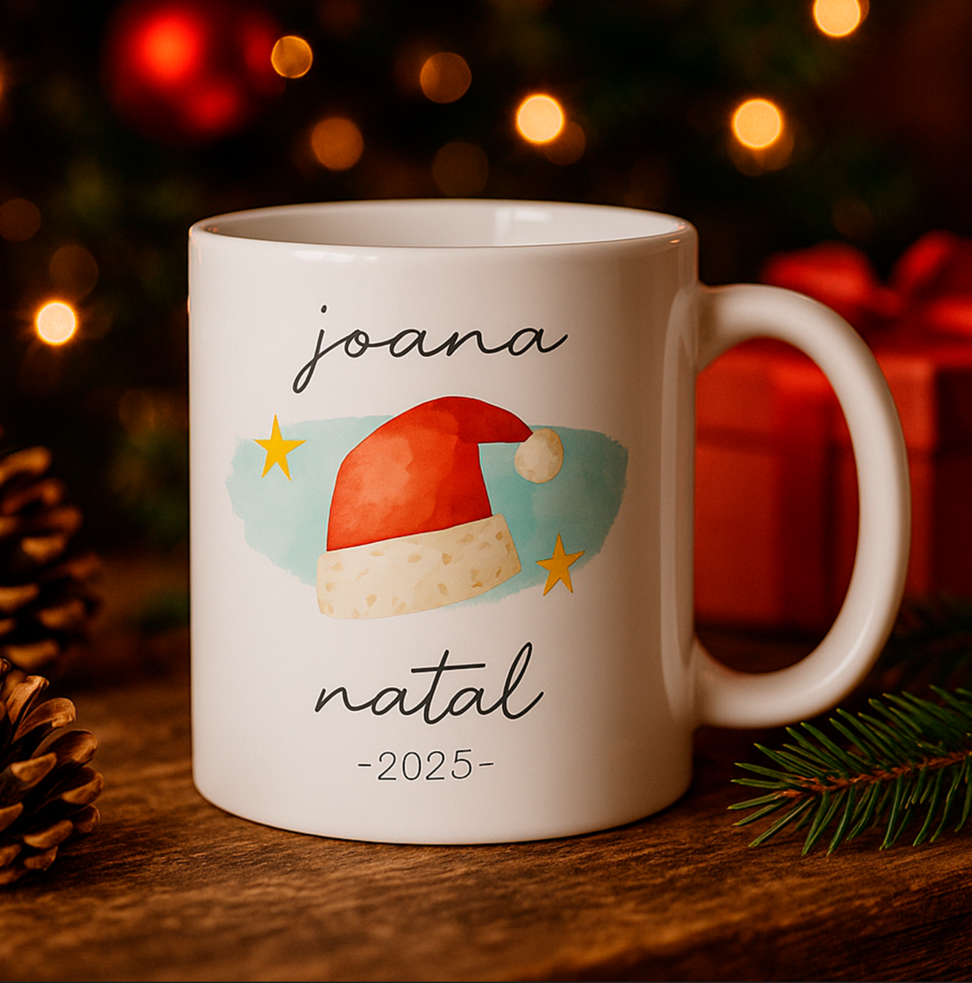 Caneca de Natal Personalizada com Nome – Gorro de Pai Natal 🎅☕