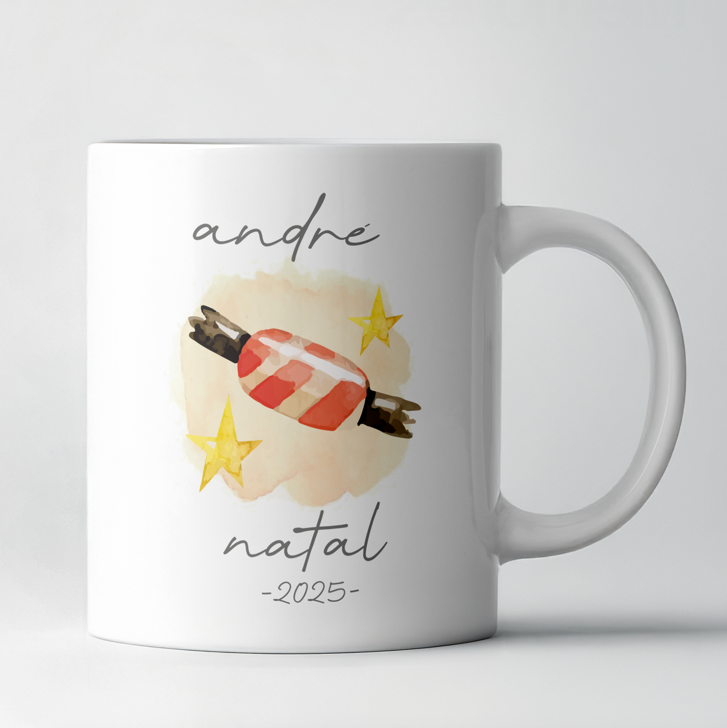 Caneca de Natal Personalizada com Nome – Rebuçado e Estrelas 🎄☕