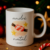 Caneca de Natal Personalizada com Nome – Rebuçado e Estrelas 🎄☕