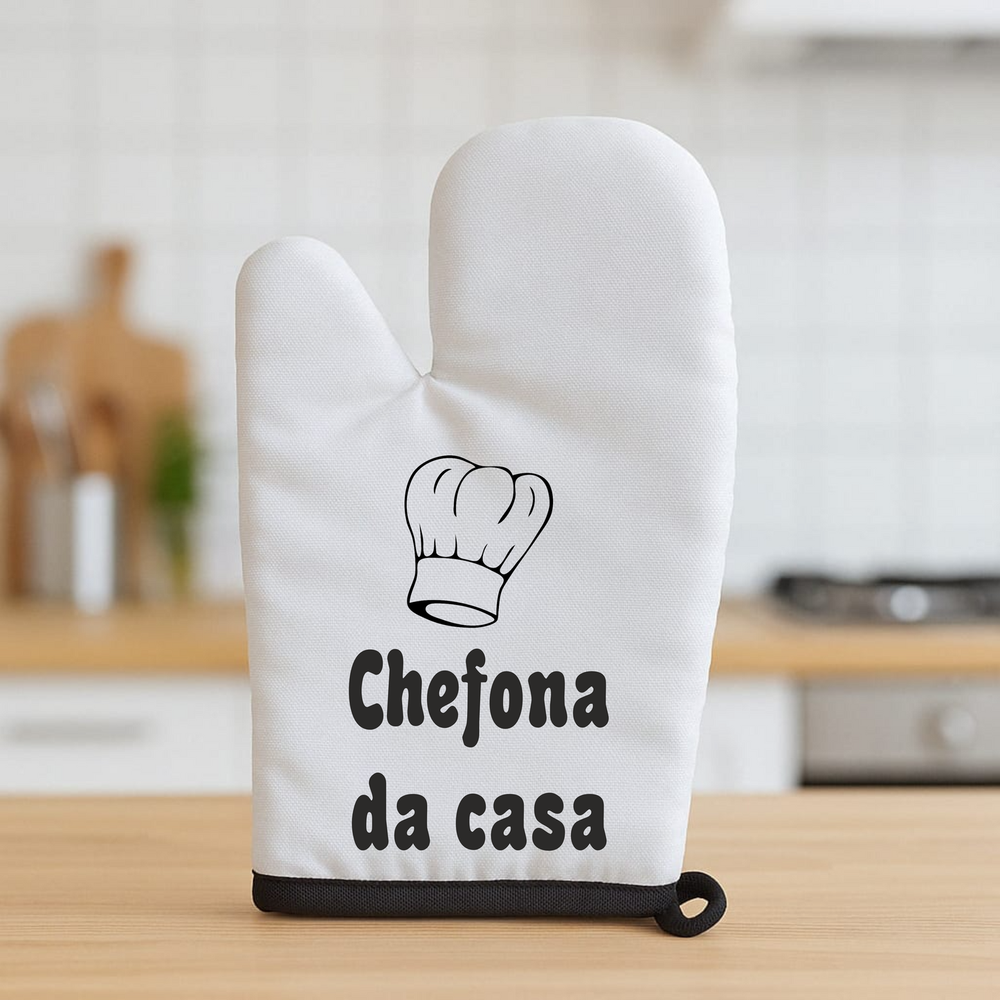 Luva de Cozinha Chefona da Casa – Branco com Detalhes Pretos