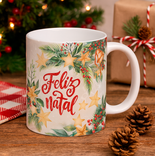 Caneca de Natal “Feliz Natal” – Cerâmica Premium com Design Festivo 🎁☕