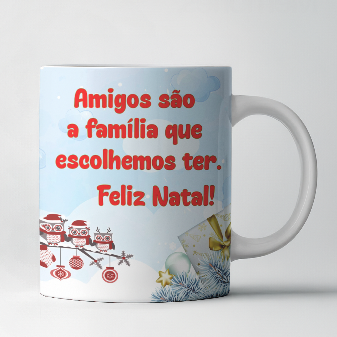 Caneca de Natal Amigos – Personalizada com Foto | “Amigos são a Família que Escolhemos Ter”