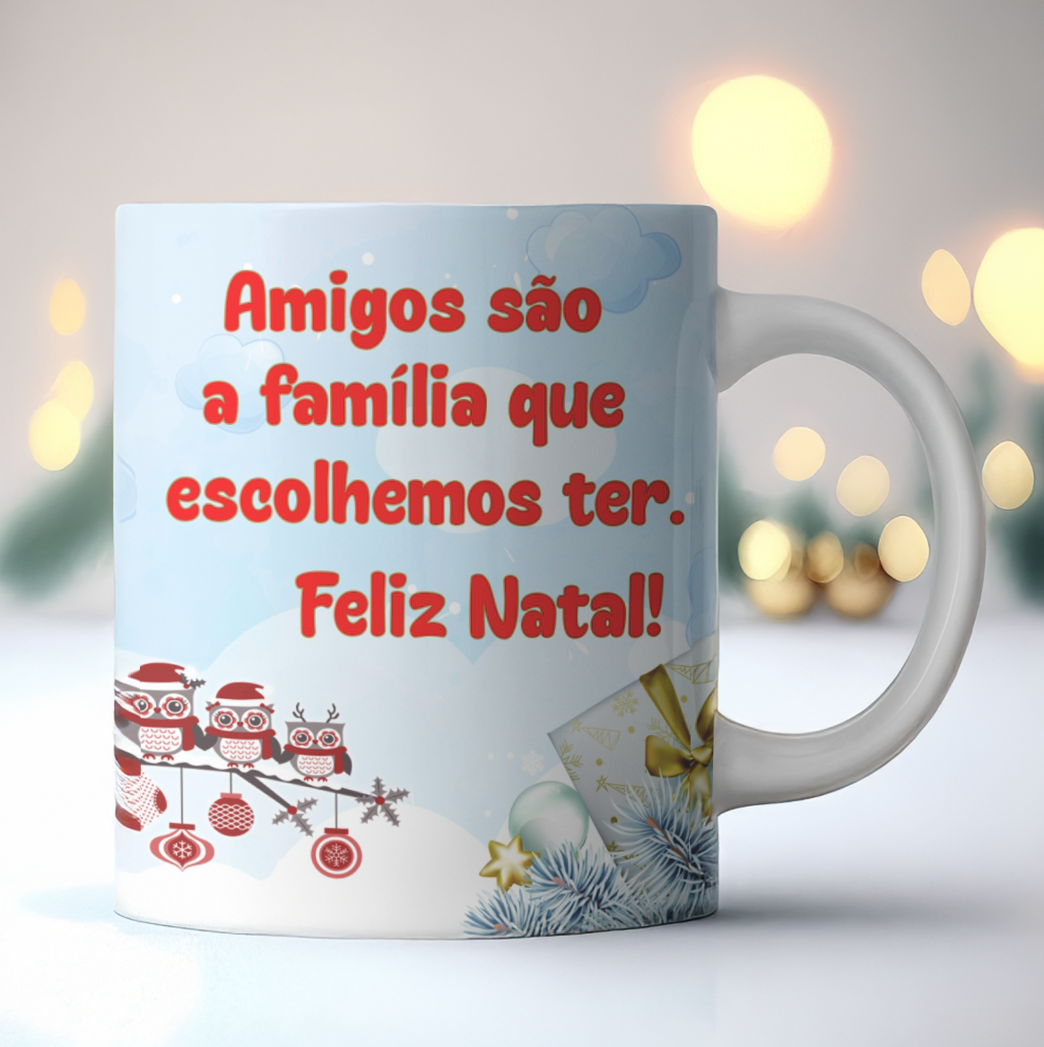 Caneca de Natal Amigos – Personalizada com Foto | “Amigos são a Família que Escolhemos Ter”