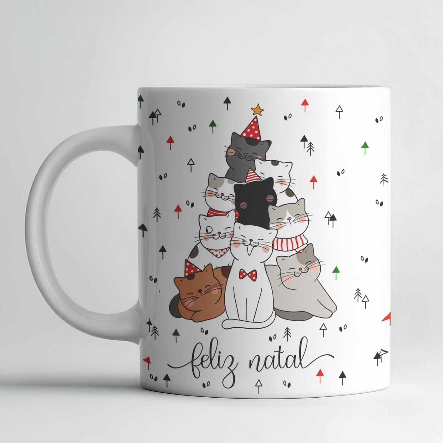 Caneca de Natal Gatinhos – Design Festivo com Foto Personalizável
