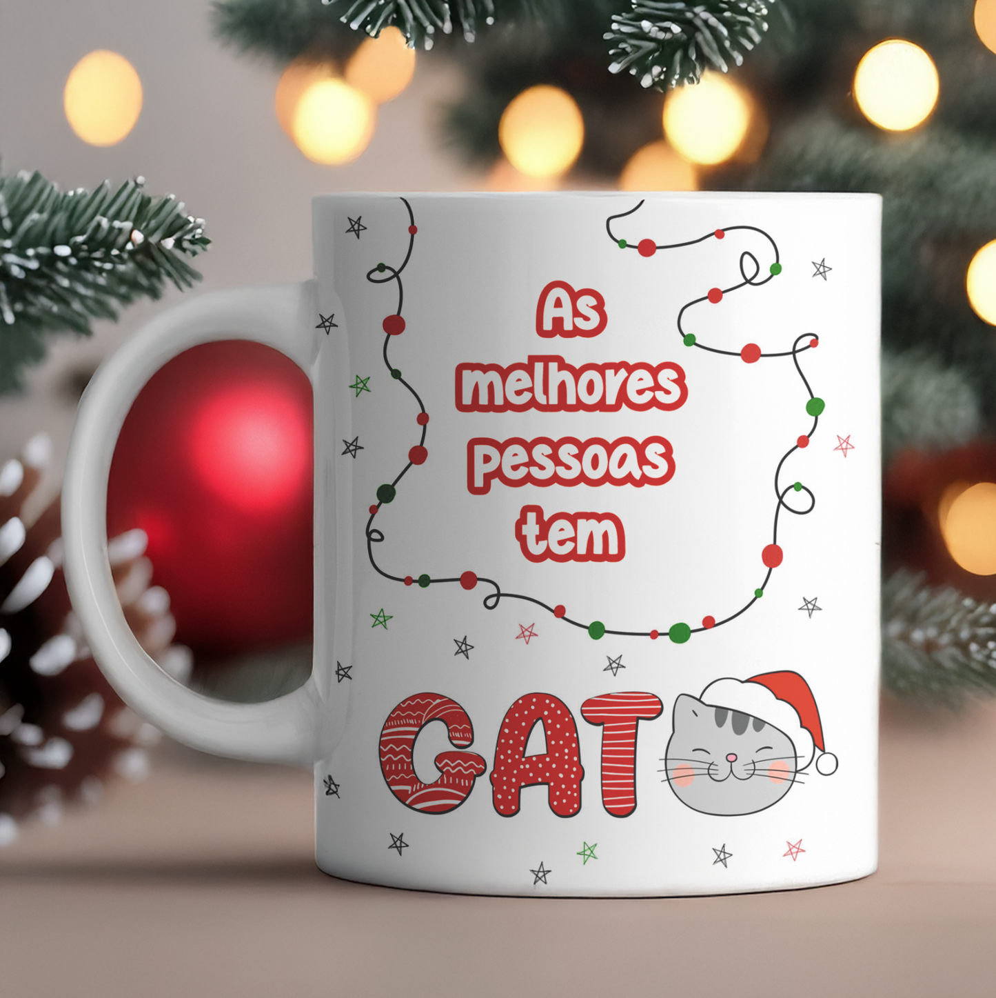Caneca de Natal Gato – “As Melhores Pessoas Têm Gato” | Design Divertido e Festivo