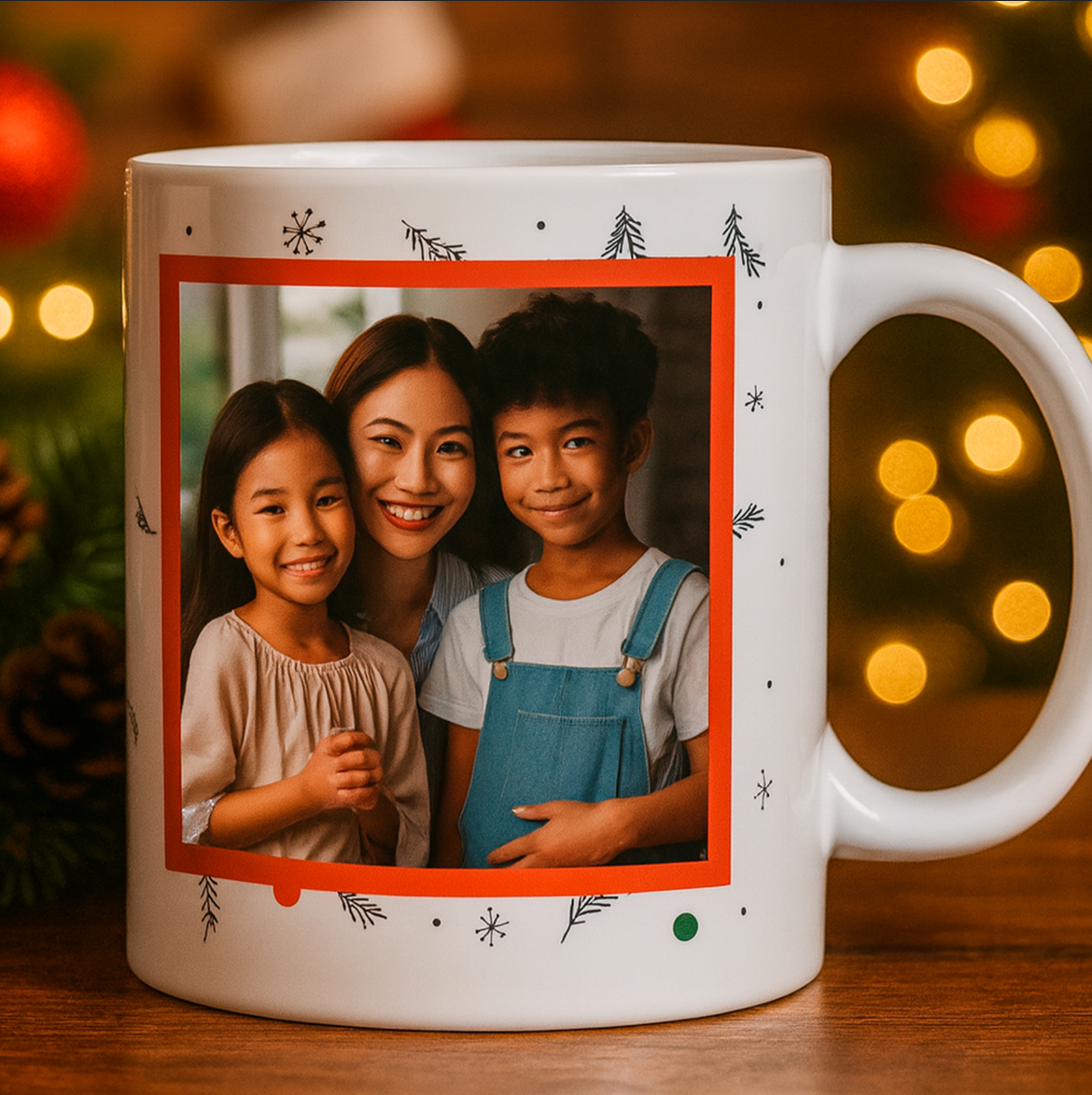 Caneca de Natal Personalizada com Foto – Presente Original com Moldura Festiva 🎁📸