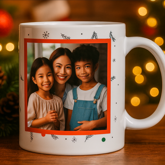 Caneca de Natal Personalizada com Foto – Presente Original com Moldura Festiva 🎁📸