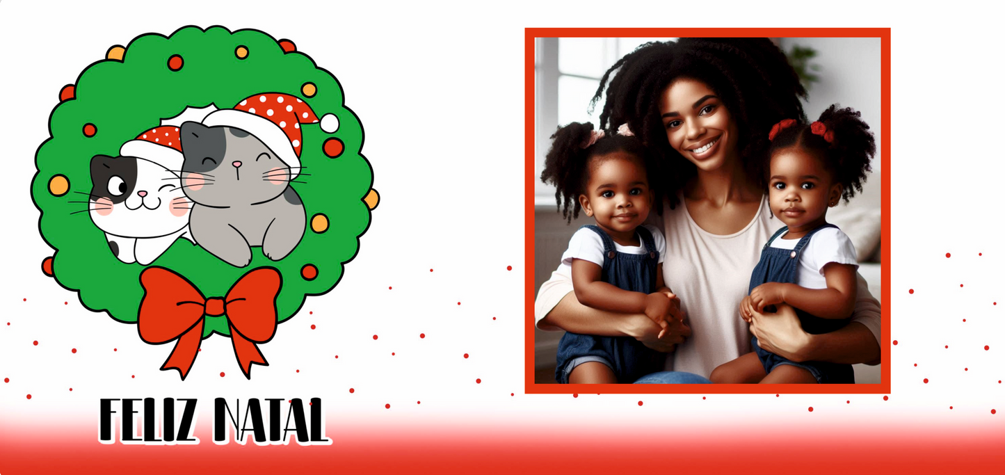 Caneca de Natal Personalizada – Gatinhos na Guirlanda + Foto
