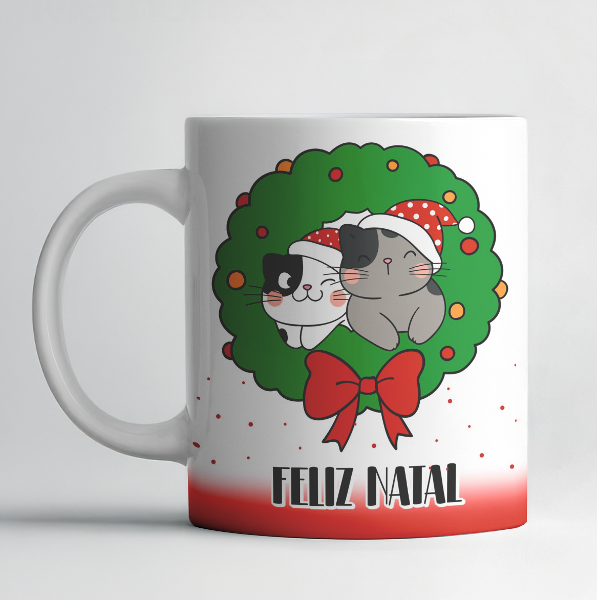 Caneca de Natal Personalizada – Gatinhos na Guirlanda + Foto