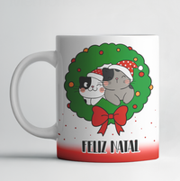 Caneca de Natal Personalizada – Gatinhos na Guirlanda + Foto