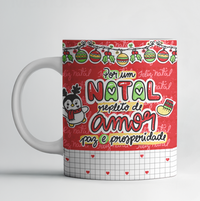 Caneca de Natal – Pinguim e Bola de Neve | Mensagem “Natal Repleto de Amor”