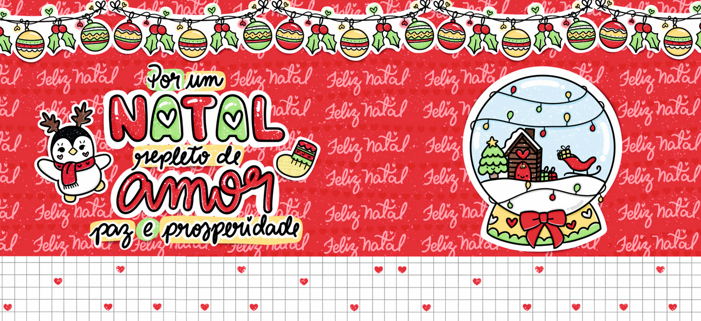 Caneca de Natal – Pinguim e Bola de Neve | Mensagem “Natal Repleto de Amor”